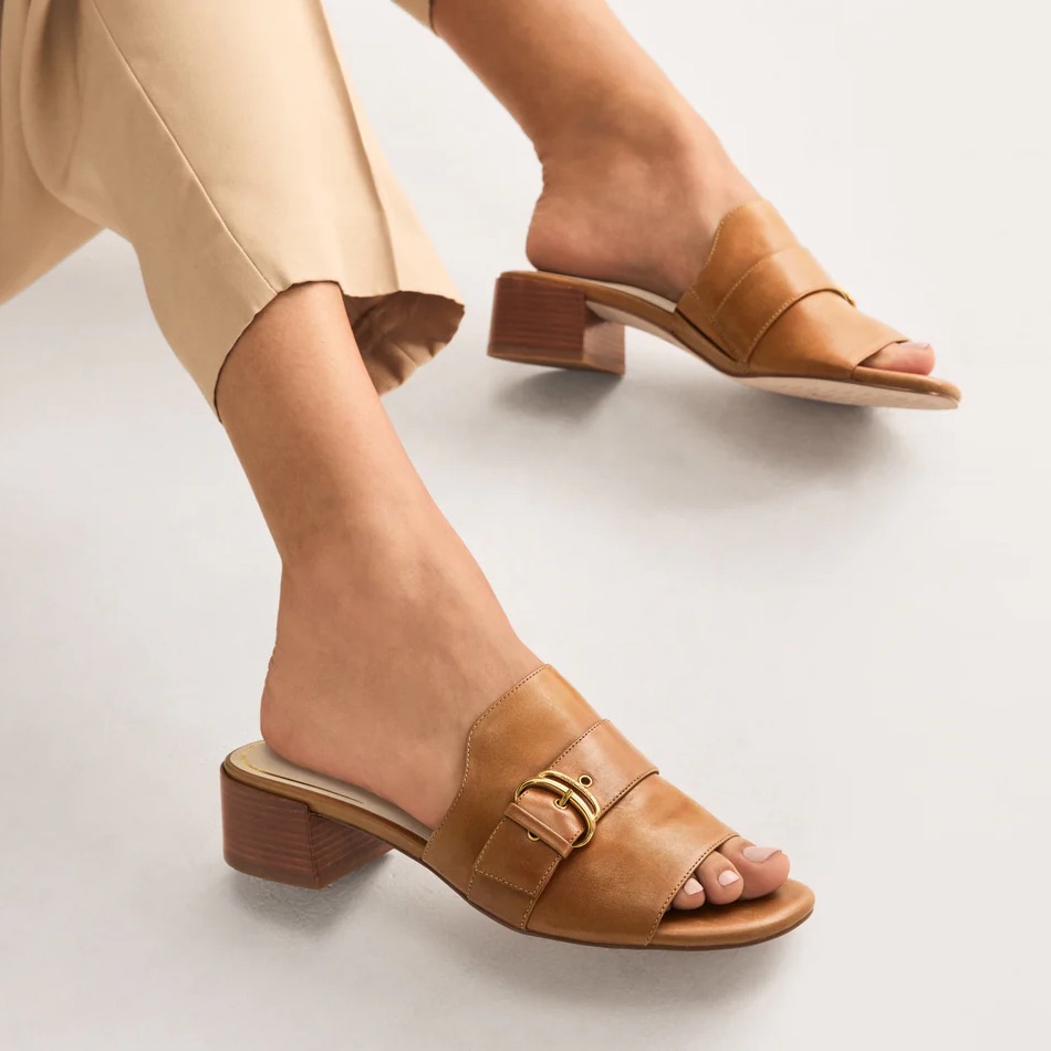 Cole Hann Women's Crosby Slide Sandals Leather In Dark Caramel Women’s 6 Us
